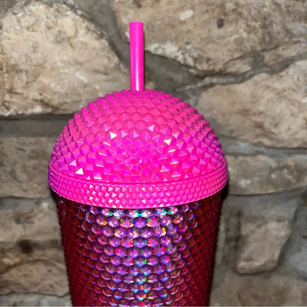 NWT STARBUCKS Pink Bling Studded Frappuccino Dome Tumbler 24oz 710ML 2025